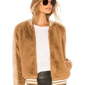 MOTHER Letterman Faux Fur Jacket - size small